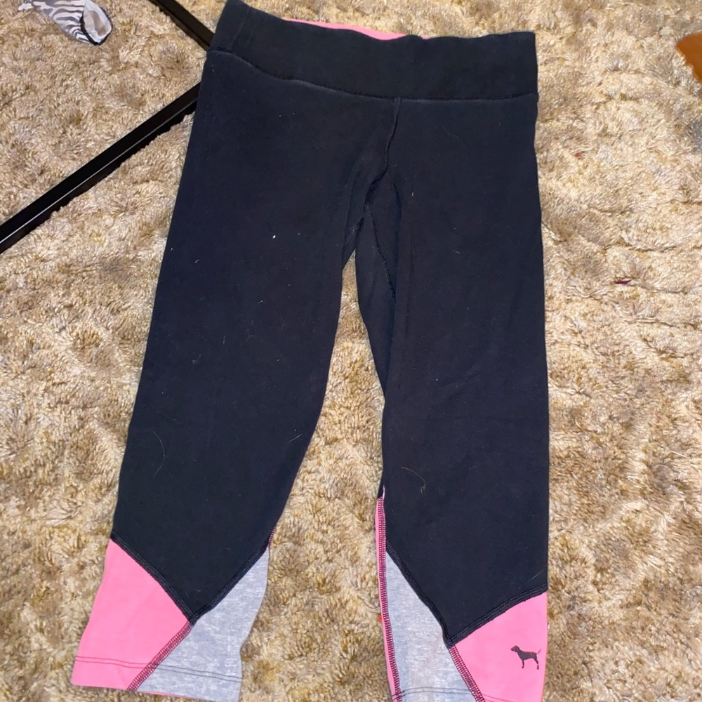 Pink VS Crop Yoga Leggings